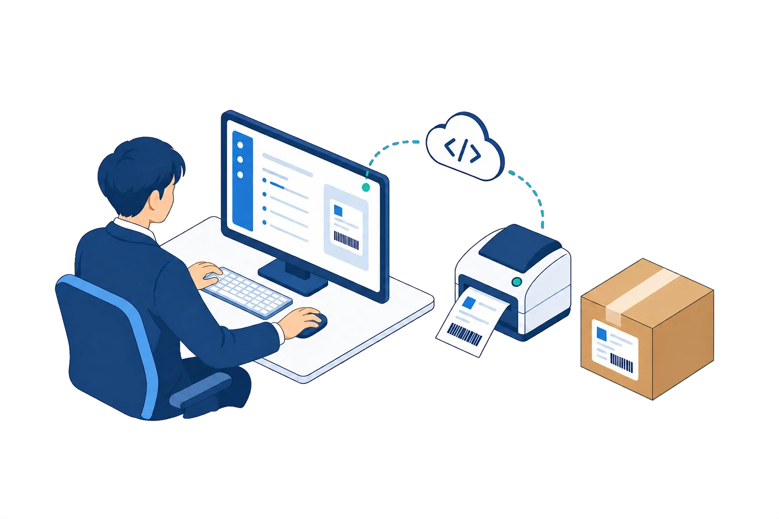 ShippSySのシステム画面から送り状を発行する株式会社ＵＭＴＥＣの業務イメージ